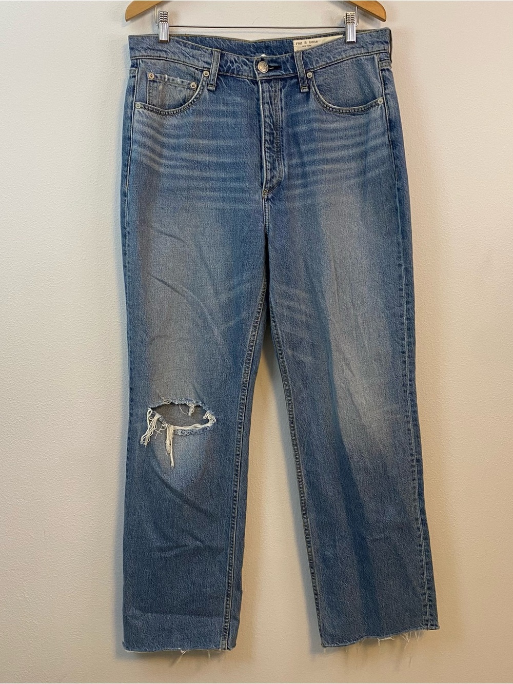 Rag & Bone Alex‎ High Rise Straight Blue Jean Distressed Light Wash Womens 32